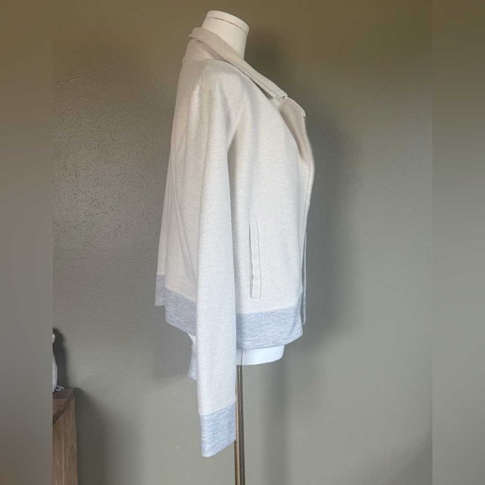 Lou & Grey LOFT Moto Jacket Medium Cream Gray Asymmetrical Zip Knit - Picture 2 of 10